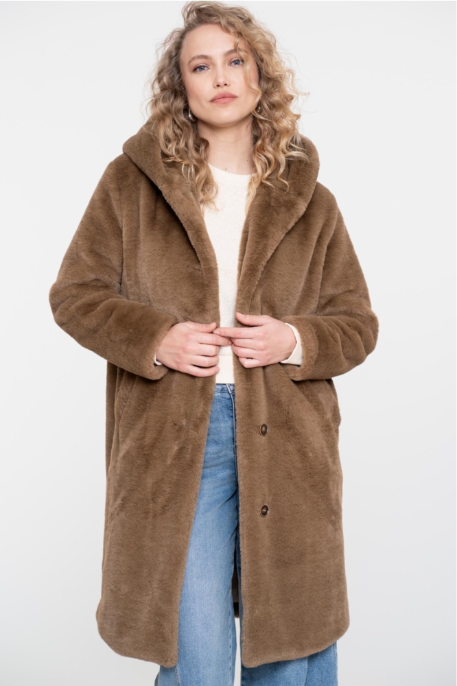 FAUX FUR MANTEL 58536 21 BROWN